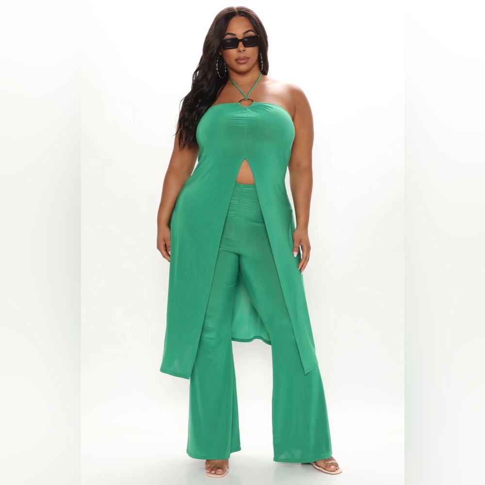 FASHION NOVA Kelly Green Halter + Pant Set
